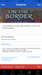 Coupon from On The Border, Elkridge, MD on MyCustomCoupon App